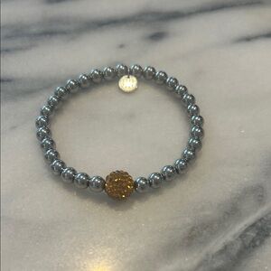 Elegant Silver Beaded Bracelet with Gold/Topaz Crystal Accent